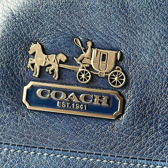 COACH 14111 Navy Blue Leather Madison Tribeca East West Tote Bag - Picture 7 of 11